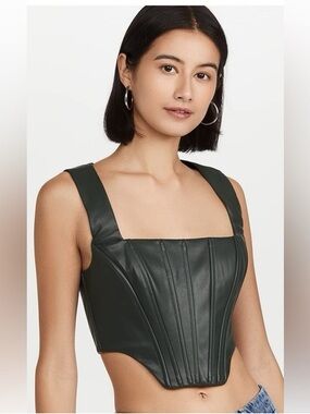 7 For All Mankind Faux Leather Corset Tank Top — Black Square Neck Size Medium